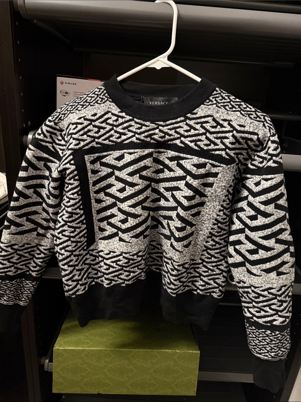 Versace Black & White Patterned Crewneck Sweater